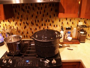 Pots for sparge and mash in water.