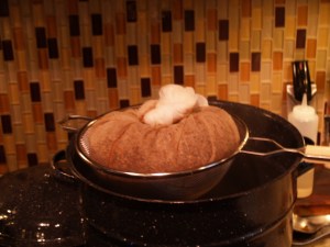 Grain bag draining wort into the pot