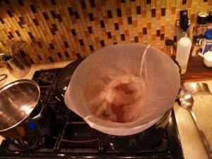 Grain bag back into the pot for sparging.